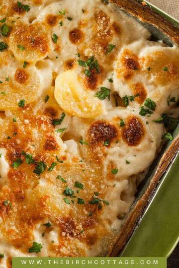 Creamy Au Gratin Potatoes are a family favorite side dish recipe that we have every year for Easter, Thanksgiving, and even Christmas dinner. Thinly sliced potatoes are baked in a creamy cheese sauce until tender and browned.