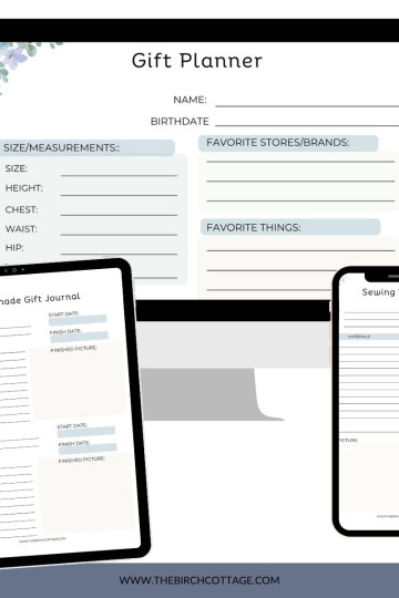 gift planner pages on laptop and smart devices